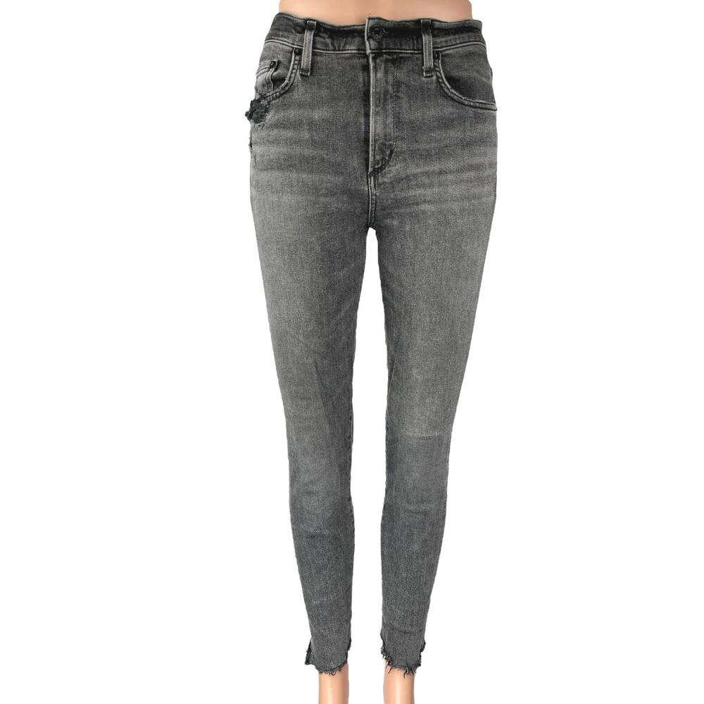 Agolde Women's Black Washed Raw Hem Stretch Casual Skinny Denim Jeans Size 27